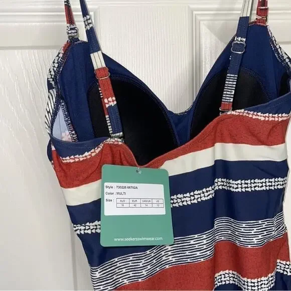 Seekers One-Piece UPF Striped Swimsuit size 12 - Picture 6 of 8